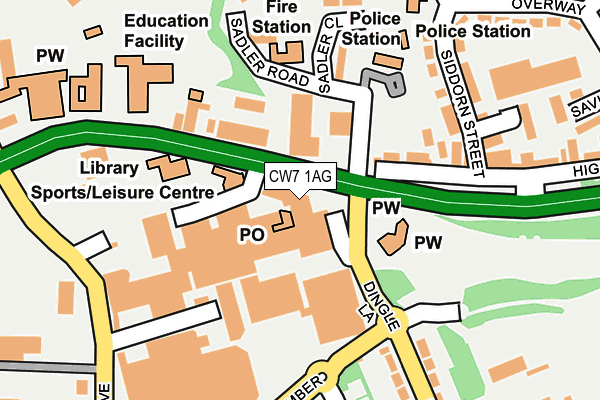 CW7 1AG map - OS OpenMap – Local (Ordnance Survey)