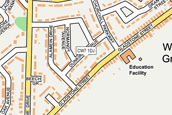 CW7 1DJ map - OS OpenMap – Local (Ordnance Survey)