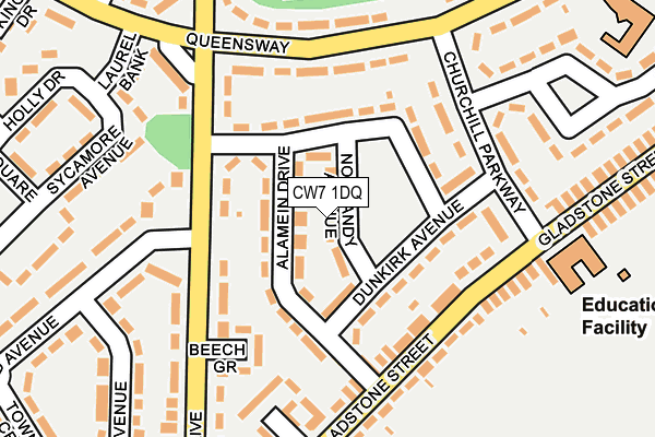 CW7 1DQ map - OS OpenMap – Local (Ordnance Survey)