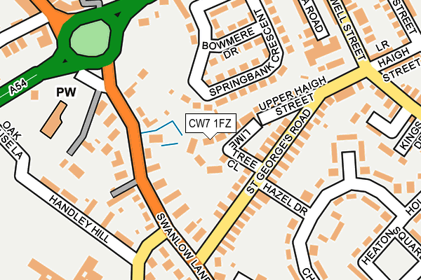 CW7 1FZ map - OS OpenMap – Local (Ordnance Survey)