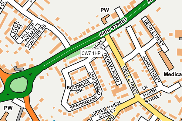 CW7 1HP map - OS OpenMap – Local (Ordnance Survey)