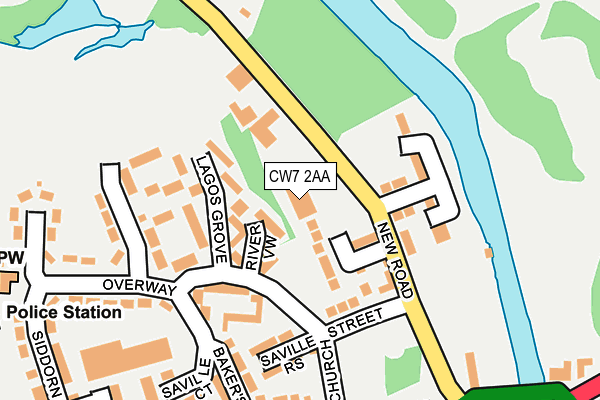 CW7 2AA map - OS OpenMap – Local (Ordnance Survey)