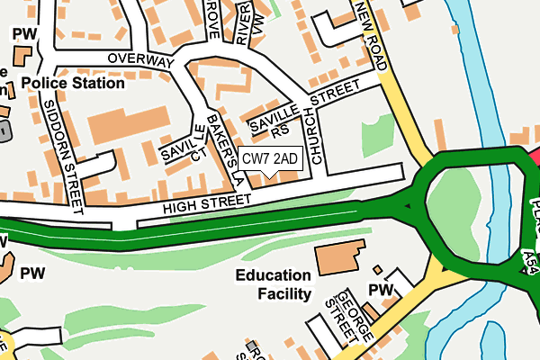 CW7 2AD map - OS OpenMap – Local (Ordnance Survey)