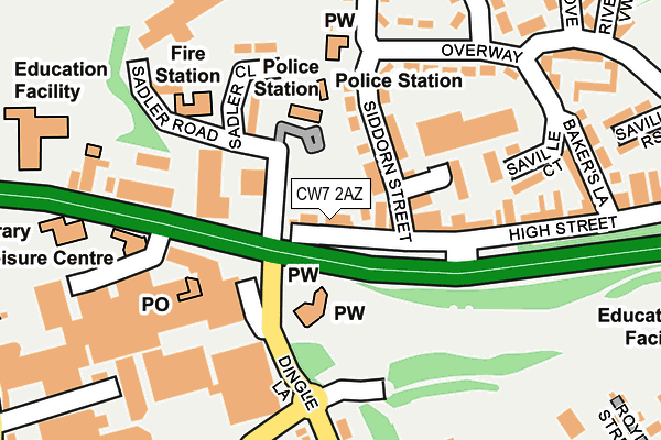 CW7 2AZ map - OS OpenMap – Local (Ordnance Survey)