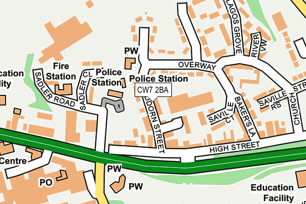 CW7 2BA map - OS OpenMap – Local (Ordnance Survey)