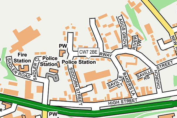 CW7 2BE map - OS OpenMap – Local (Ordnance Survey)