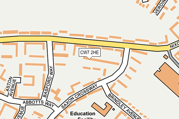 CW7 2HE map - OS OpenMap – Local (Ordnance Survey)