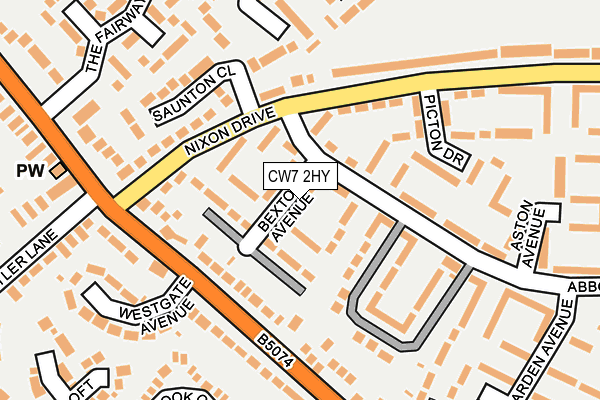CW7 2HY map - OS OpenMap – Local (Ordnance Survey)
