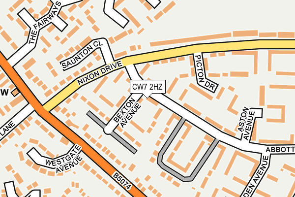 CW7 2HZ map - OS OpenMap – Local (Ordnance Survey)