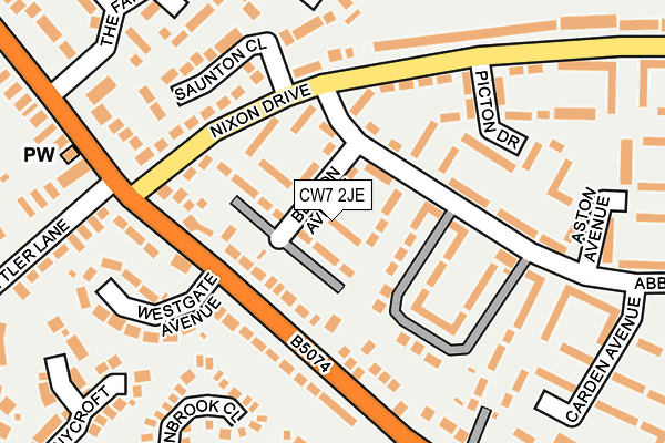 CW7 2JE map - OS OpenMap – Local (Ordnance Survey)