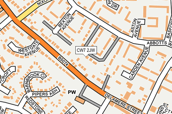 CW7 2JW map - OS OpenMap – Local (Ordnance Survey)