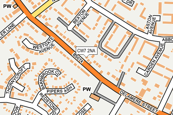 CW7 2NA map - OS OpenMap – Local (Ordnance Survey)