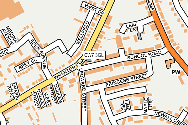 CW7 3GL map - OS OpenMap – Local (Ordnance Survey)