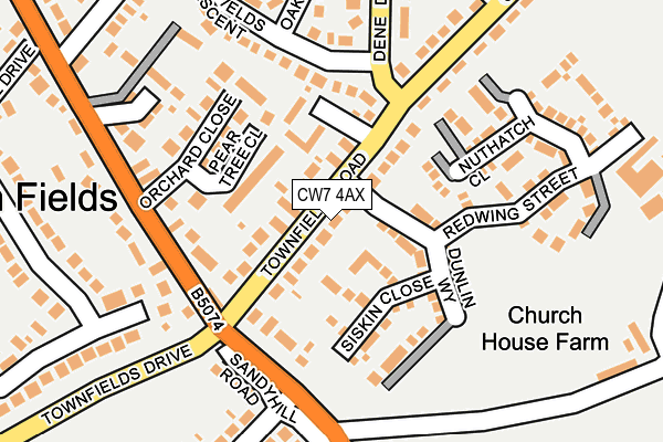 CW7 4AX map - OS OpenMap – Local (Ordnance Survey)