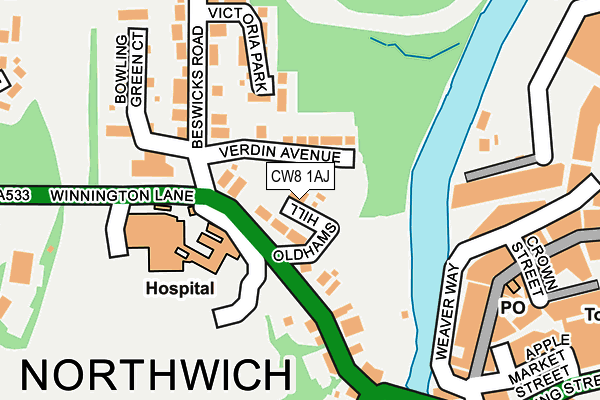 CW8 1AJ map - OS OpenMap – Local (Ordnance Survey)