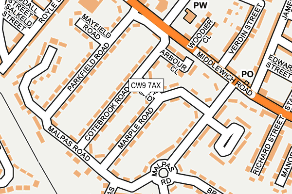 CW9 7AX map - OS OpenMap – Local (Ordnance Survey)