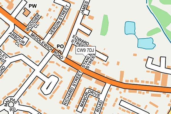 CW9 7DJ map - OS OpenMap – Local (Ordnance Survey)