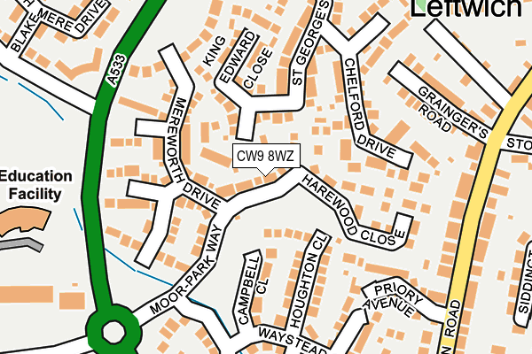 CW9 8WZ map - OS OpenMap – Local (Ordnance Survey)