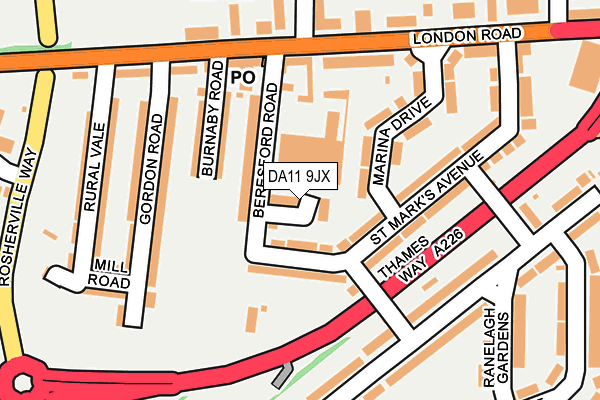 DA11 9JX map - OS OpenMap – Local (Ordnance Survey)