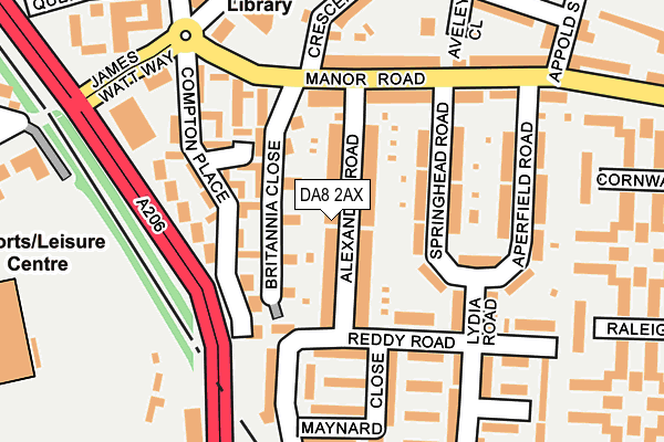 DA8 2AX map - OS OpenMap – Local (Ordnance Survey)