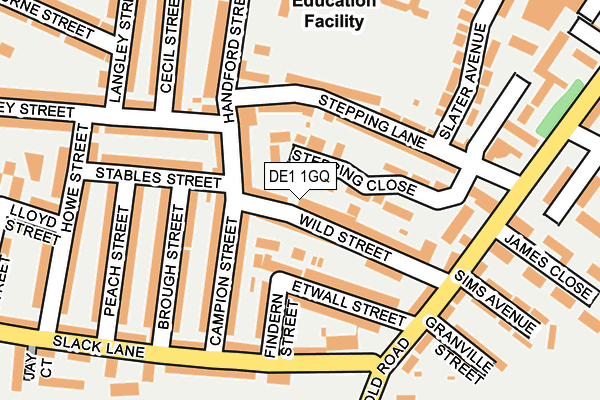 DE1 1GQ map - OS OpenMap – Local (Ordnance Survey)