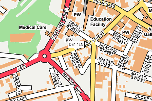 DE1 1LN map - OS OpenMap – Local (Ordnance Survey)