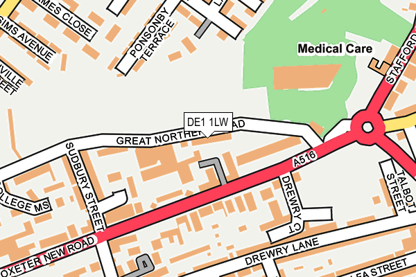 DE1 1LW map - OS OpenMap – Local (Ordnance Survey)
