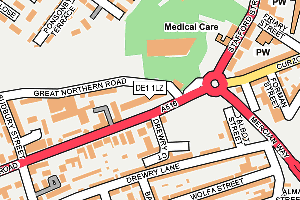 DE1 1LZ map - OS OpenMap – Local (Ordnance Survey)