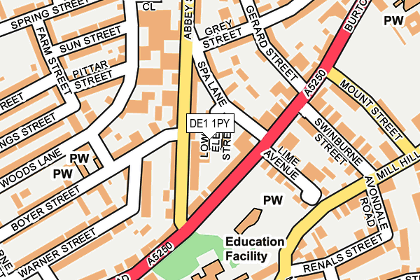DE1 1PY map - OS OpenMap – Local (Ordnance Survey)