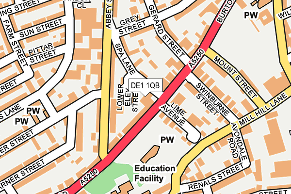 DE1 1QB map - OS OpenMap – Local (Ordnance Survey)