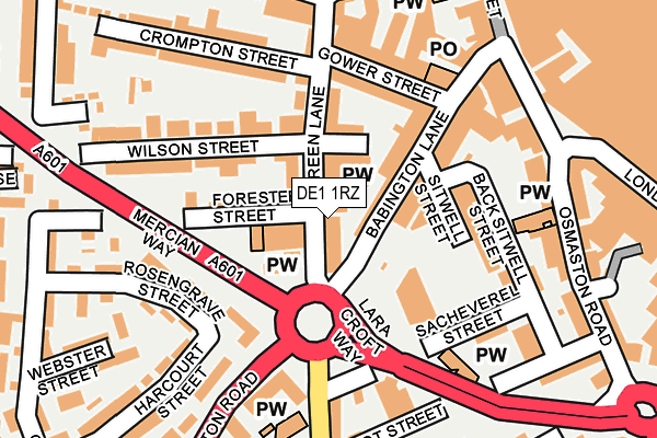 DE1 1RZ map - OS OpenMap – Local (Ordnance Survey)