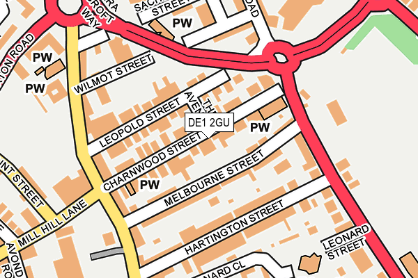 DE1 2GU map - OS OpenMap – Local (Ordnance Survey)