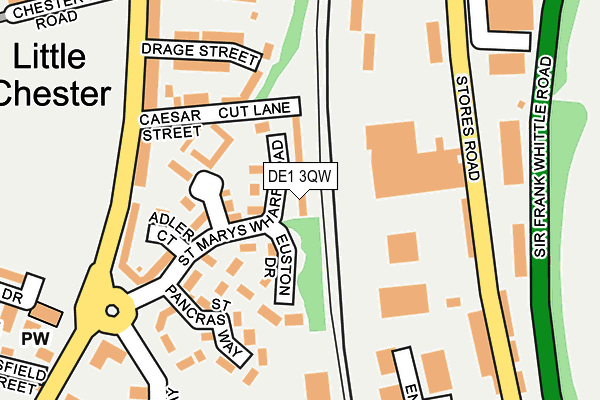 DE1 3QW map - OS OpenMap – Local (Ordnance Survey)