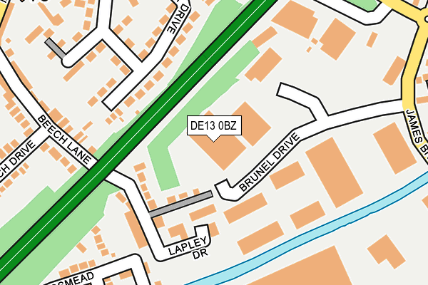 DE13 0BZ map - OS OpenMap – Local (Ordnance Survey)