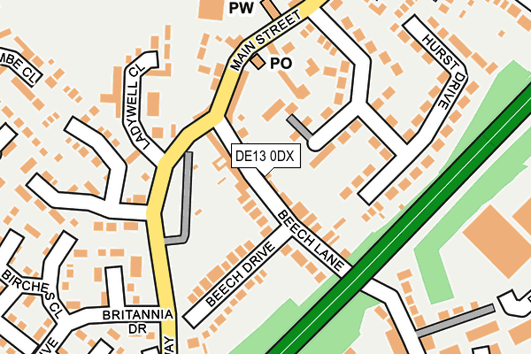 DE13 0DX map - OS OpenMap – Local (Ordnance Survey)