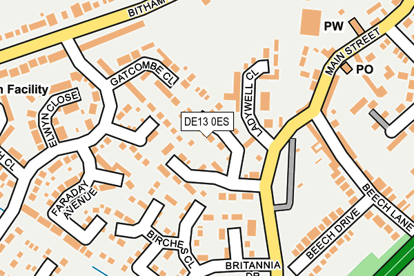 DE13 0ES map - OS OpenMap – Local (Ordnance Survey)