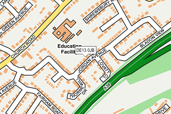 DE13 0JB map - OS OpenMap – Local (Ordnance Survey)