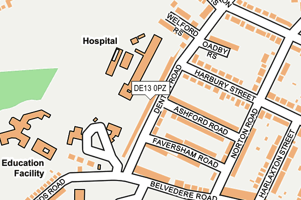 DE13 0PZ map - OS OpenMap – Local (Ordnance Survey)