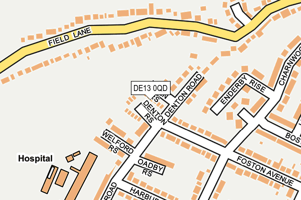 DE13 0QD map - OS OpenMap – Local (Ordnance Survey)