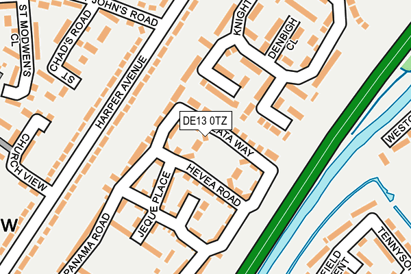 DE13 0TZ map - OS OpenMap – Local (Ordnance Survey)