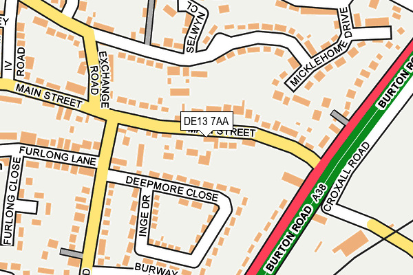 DE13 7AA map - OS OpenMap – Local (Ordnance Survey)