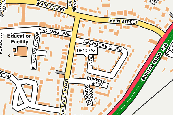 DE13 7AZ map - OS OpenMap – Local (Ordnance Survey)