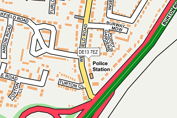 DE13 7EZ map - OS OpenMap – Local (Ordnance Survey)