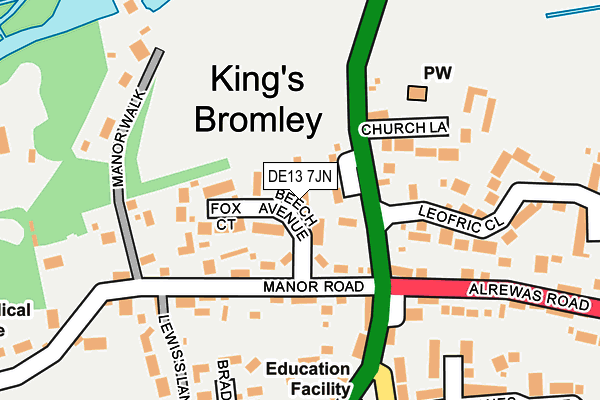 DE13 7JN map - OS OpenMap – Local (Ordnance Survey)