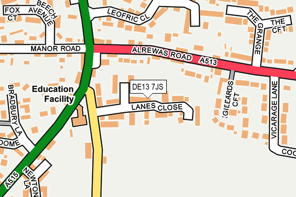 DE13 7JS map - OS OpenMap – Local (Ordnance Survey)