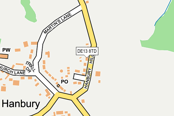DE13 8TD map - OS OpenMap – Local (Ordnance Survey)