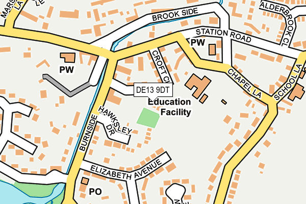 DE13 9DT map - OS OpenMap – Local (Ordnance Survey)