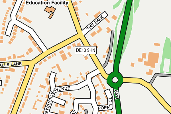 DE13 9HN map - OS OpenMap – Local (Ordnance Survey)