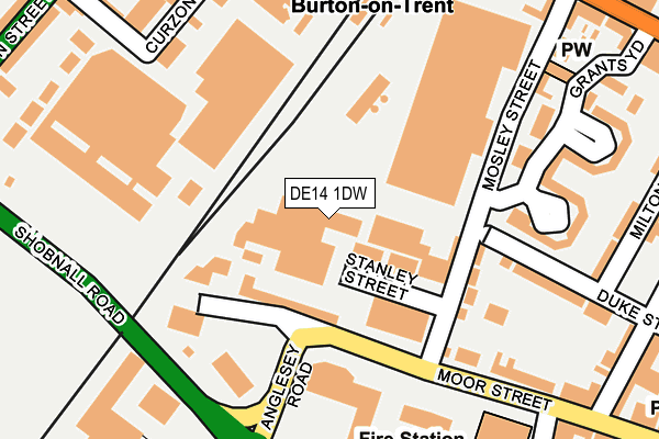 DE14 1DW map - OS OpenMap – Local (Ordnance Survey)