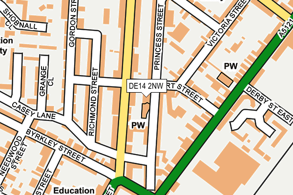 DE14 2NW map - OS OpenMap – Local (Ordnance Survey)